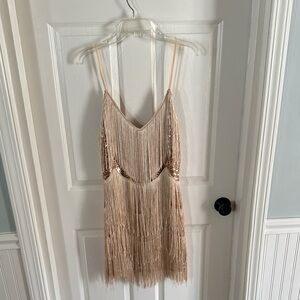 Lulu's Gold Fringe Mini Dress